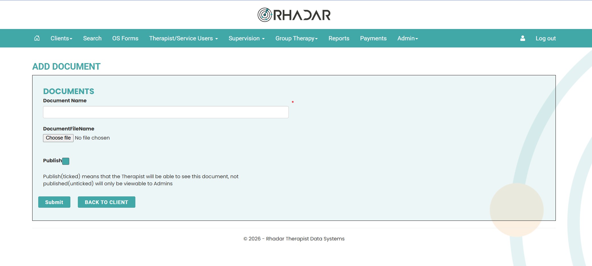 Rhadar add document to client file store