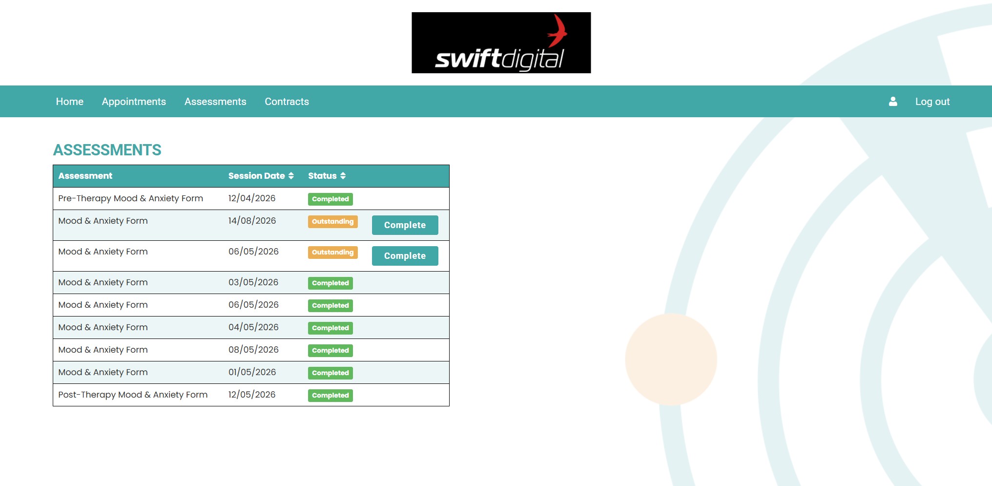 Rhadar Mood & Anxiety Forms via client login