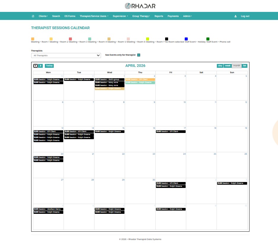 Rhadar Unified Session Calendar 